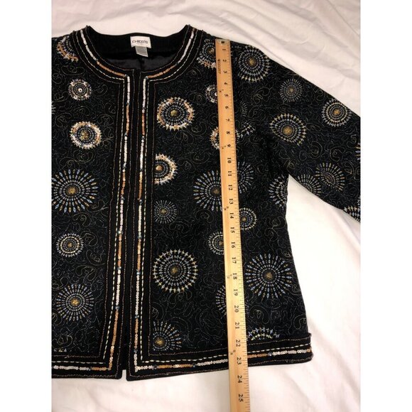 Chicos Embroidered Jacket Size 2 US L 12 Black Embroidered Metallic Sequin Beads - Picture 6 of 11